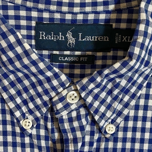 Ralph Lauren Men's LS Classic Fit‎ Button Up Shirt XL Gingham Blue White Career - Picture 4 of 5